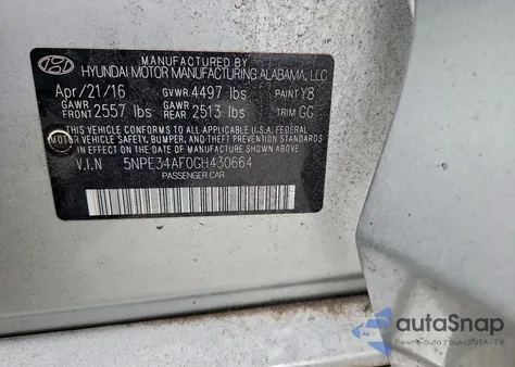 2016 Hyundai Sonata Sport z USA, uszkodzony, nr VIN 5NPE34AF0GH430664